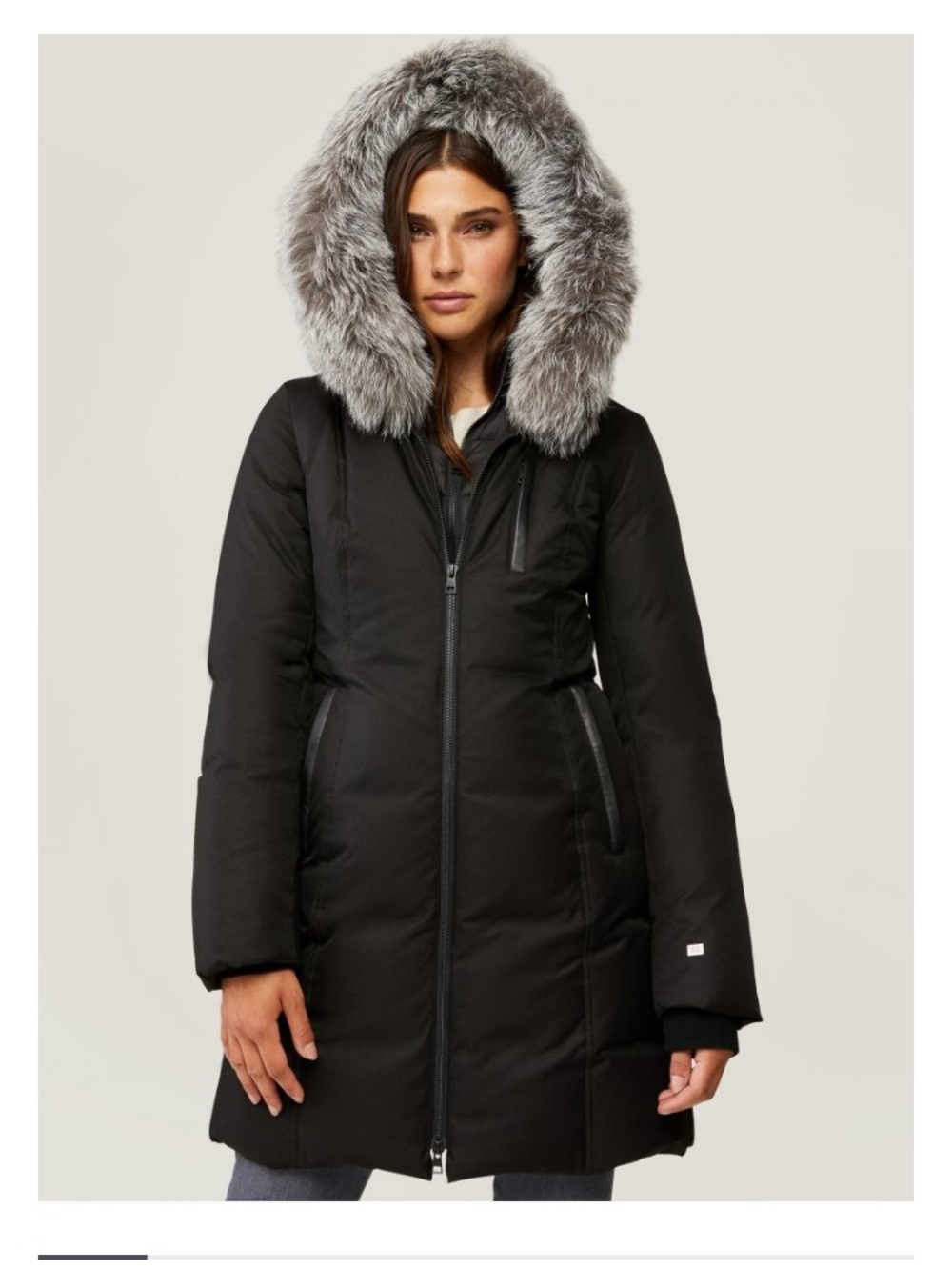 Soya & Kyo Black Christie Silver Fur Brushed Down Hooded Parka Size XS